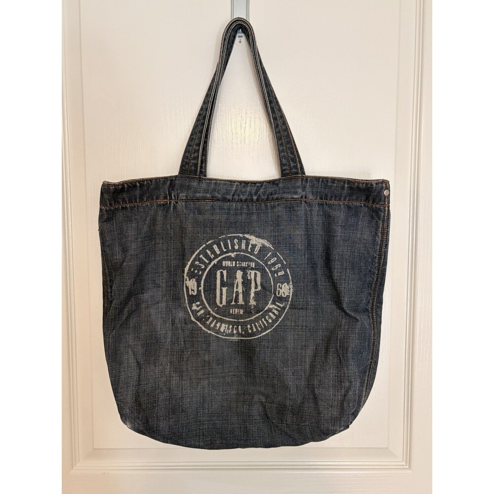 Vintage Gap Denim Large Tote Bag With Logo and Denim Straps